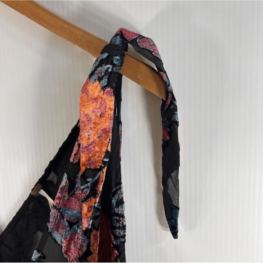 Free People Tied To You Floral Velvet Top Size Small Sheer Boho Festival